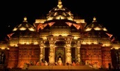 Evening view of Akshardham temple, Delhi, India.