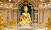 Statue of Lord Swaminarayan in the The main shrine of the Akshardhaam temple in New Delhi India.